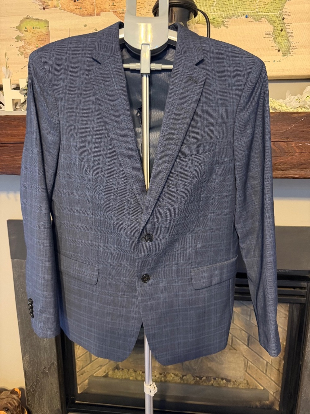 Banana Republic Marlane Italian Wool Suit Jacket Blazer - Blue Plaid (42S)